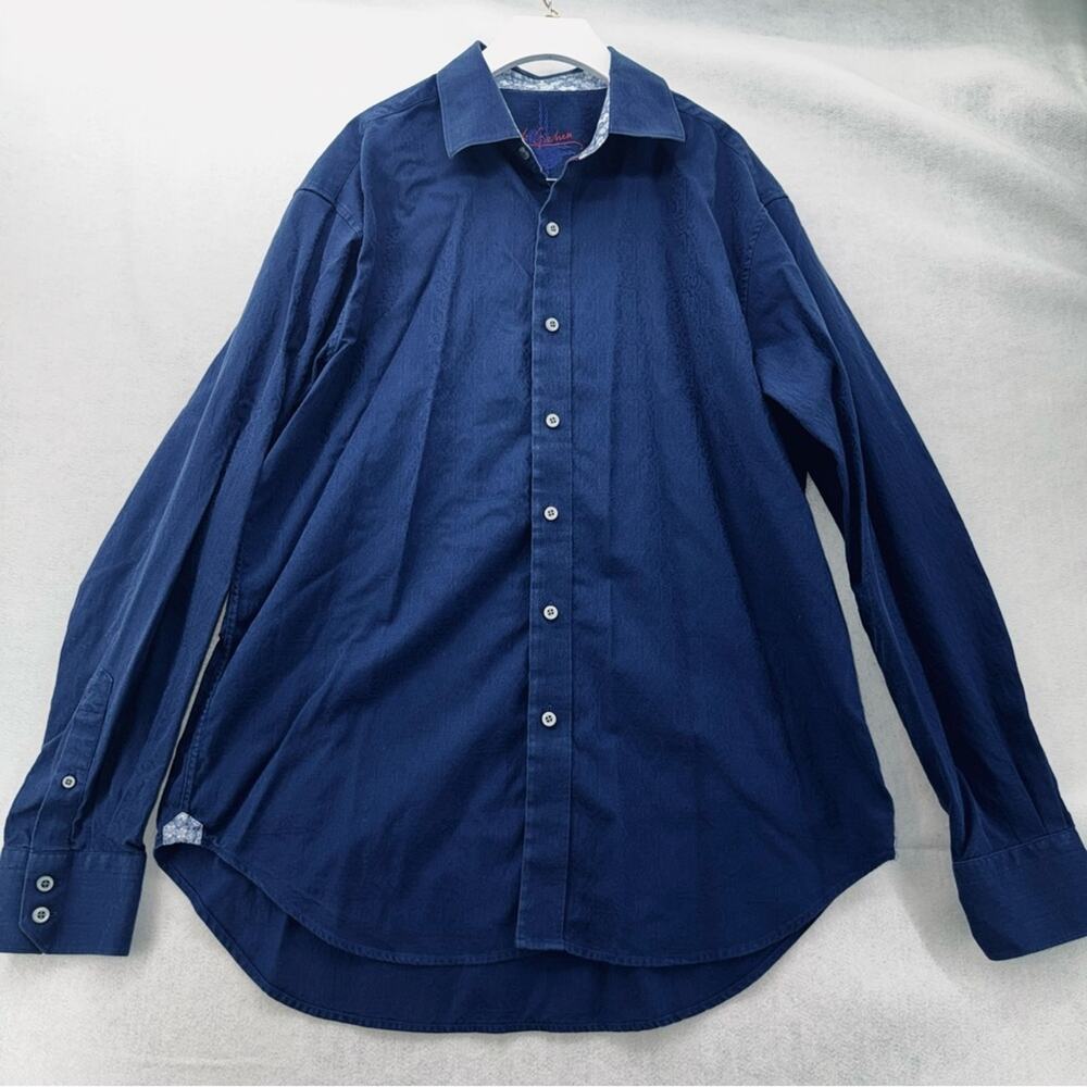 Robert Graham Long Sleeve Button Down Shirt with Contrasting Cuffs Blue Large